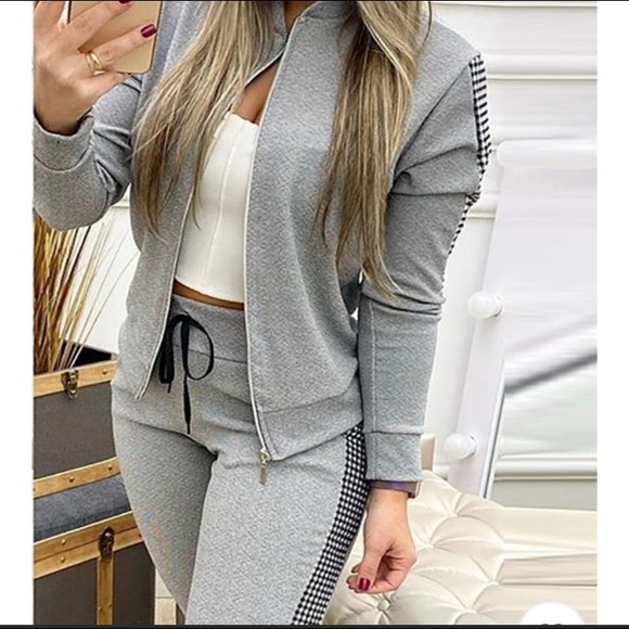 Contrast Plaid Jacket & Drawstring Pants - Picture 3 of 5